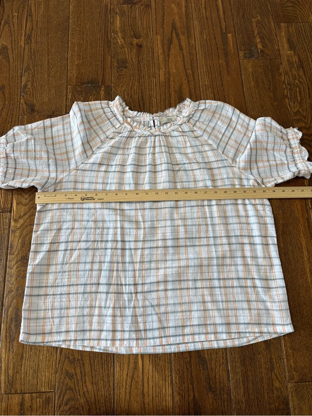 LOFT Plaid Ruffle Neck Peasant Blouse Size Large